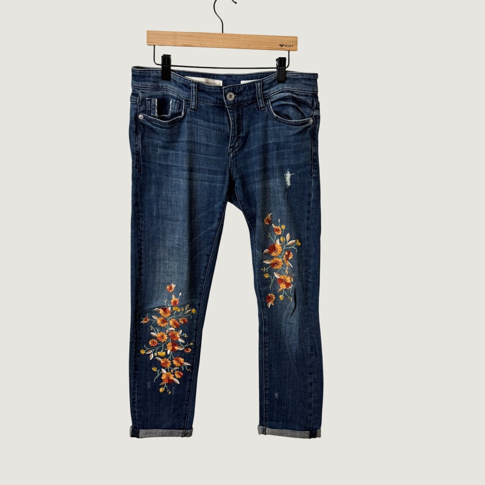 Pilcro and the Letterpress Slim Boyfriend Jeans Blue Floral Size 25 Boho Cottage